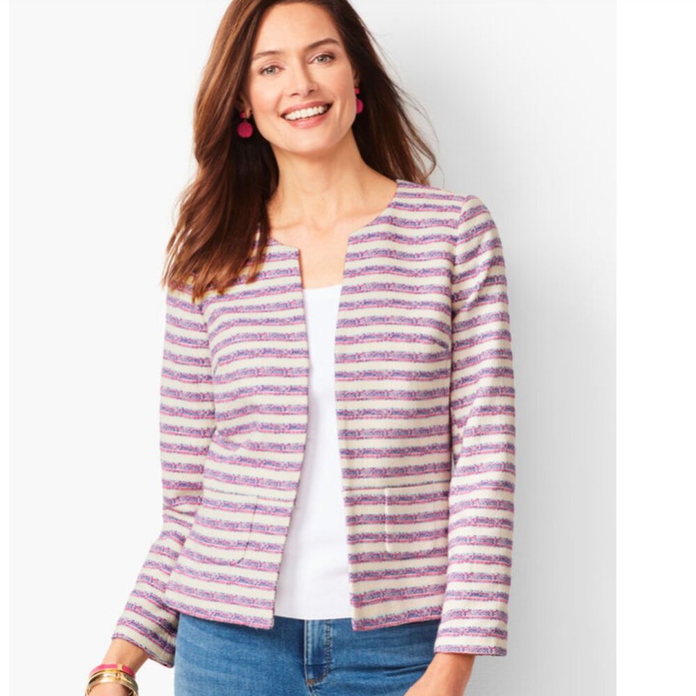 Talbots Purple White Striped One Hook Closure Jacket size 18